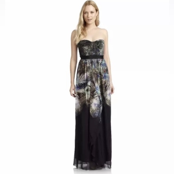 BCBMax Azria Tae Midnight Palm Print Silk Evening Gown Flowy Size 08 - Picture 1 of 13